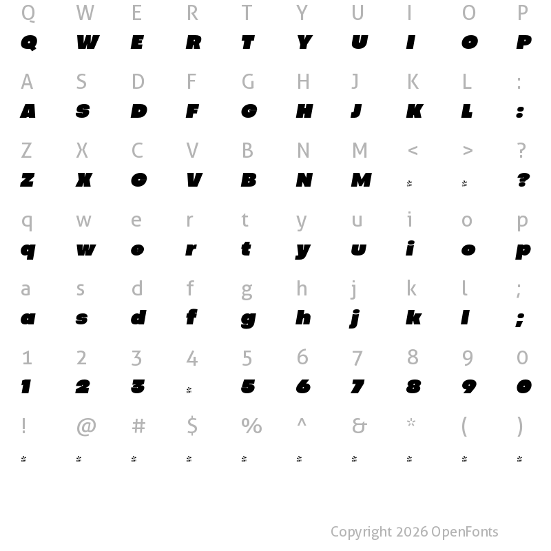 Character Map of FONTSPRING DEMO - Codec Pro Fat Italic