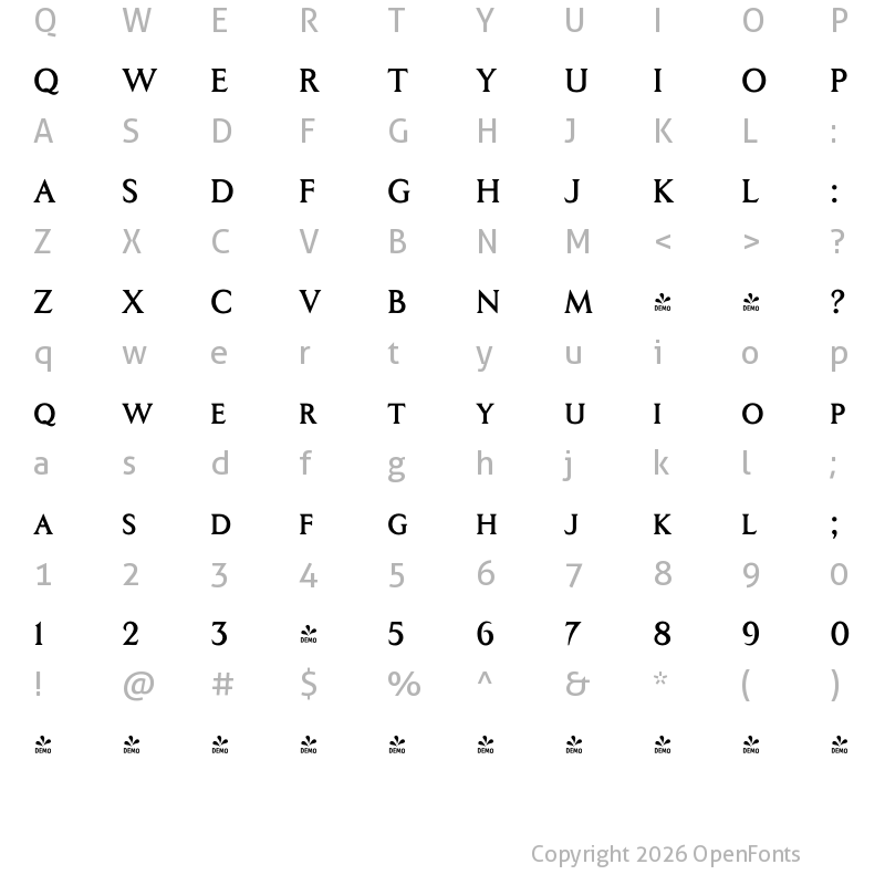 Character Map of FONTSPRING DEMO - Coinage Caps Humphrey Paget Regular