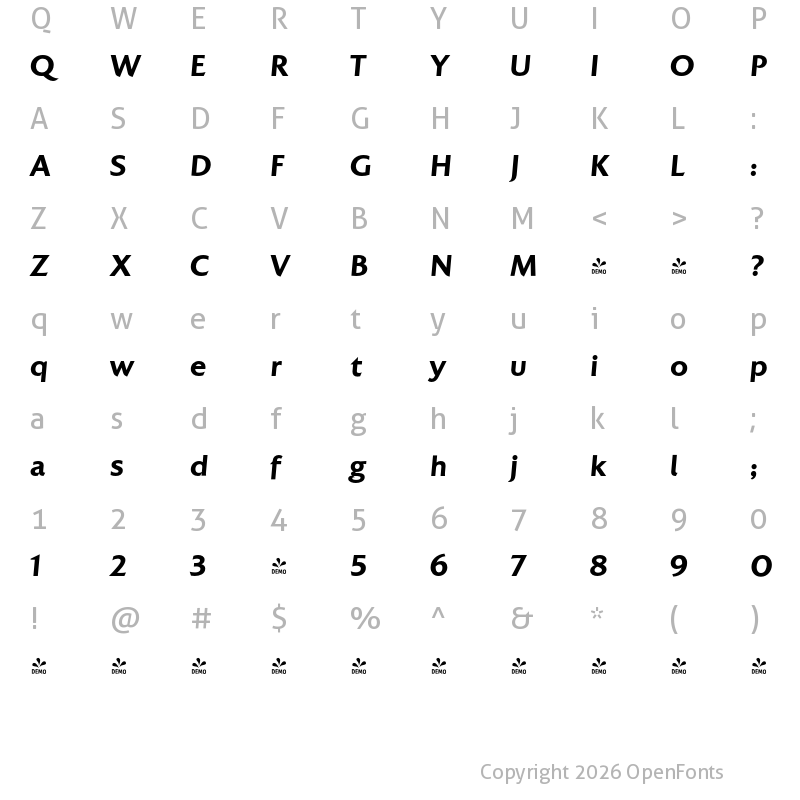 Character Map of FONTSPRING DEMO - Colosseum Bold Italic