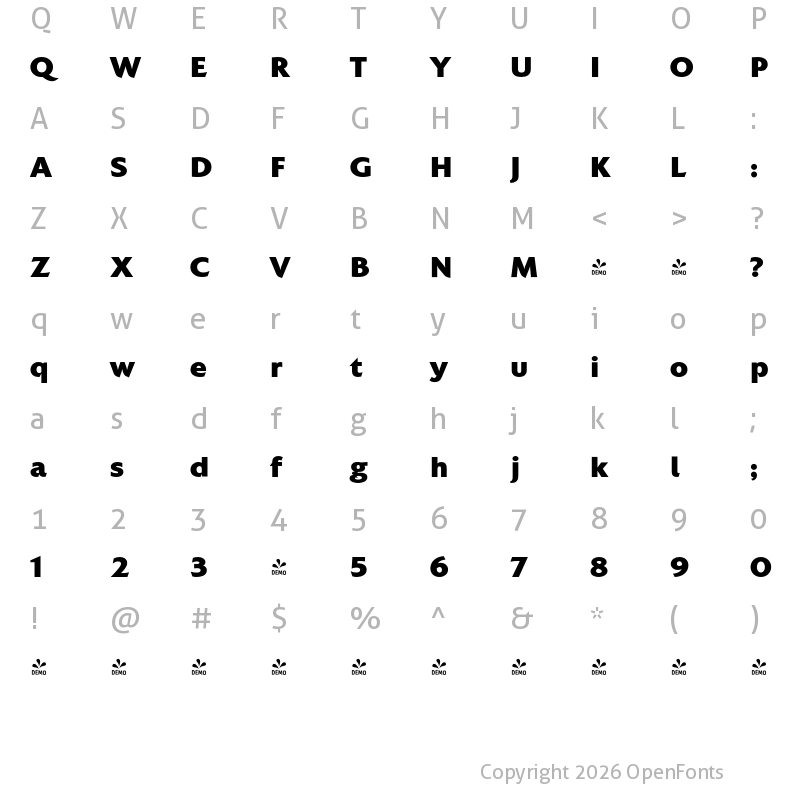 Character Map of FONTSPRING DEMO - Colosseum ExtBd Regular