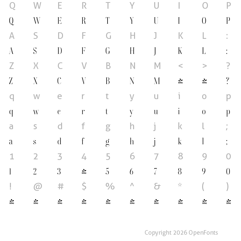 Character Map of FONTSPRING DEMO - CombinadoSrf Lt Regular