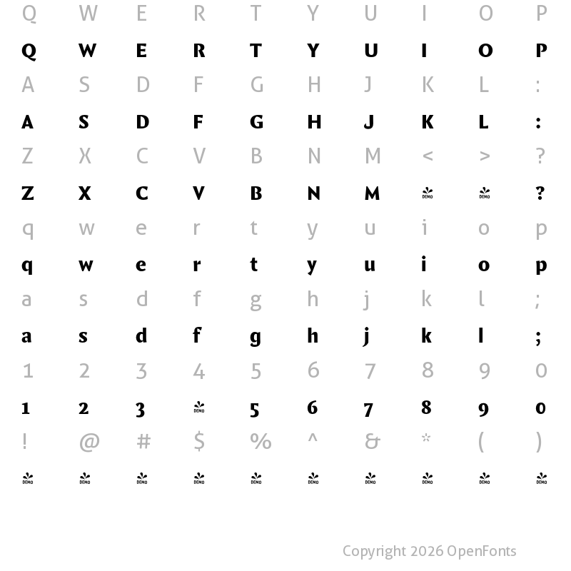 Character Map of FONTSPRING DEMO - Comma Base Black Regular