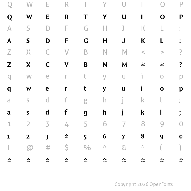 Character Map of FONTSPRING DEMO - Comma Base Bold