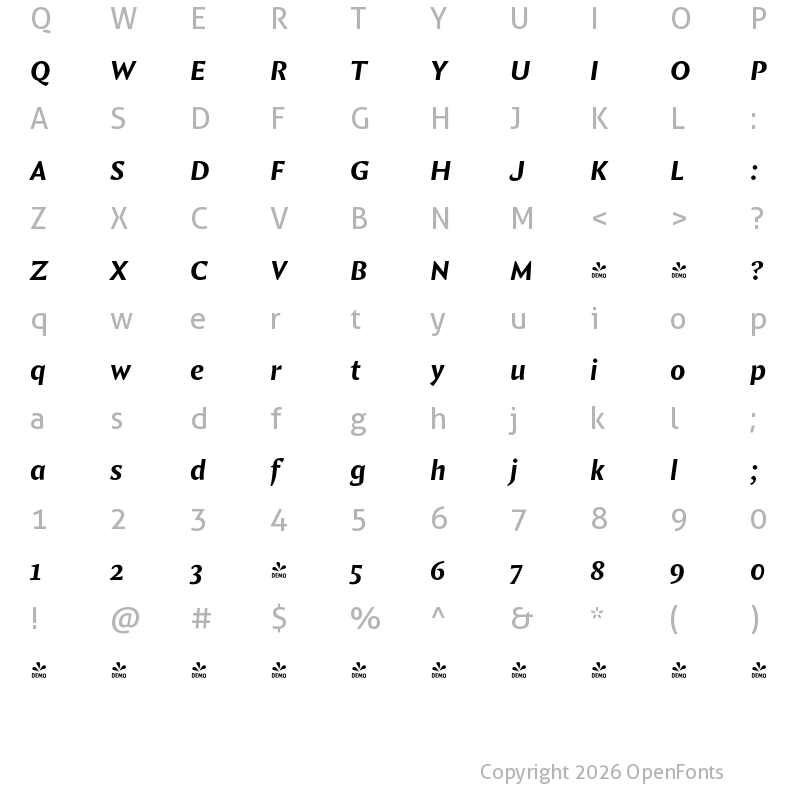 Character Map of FONTSPRING DEMO - Comma Base Bold Italic