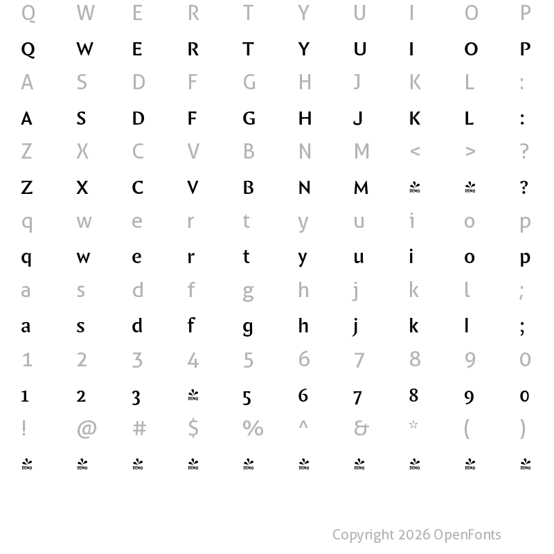 Character Map of FONTSPRING DEMO - Comma Base Med Regular