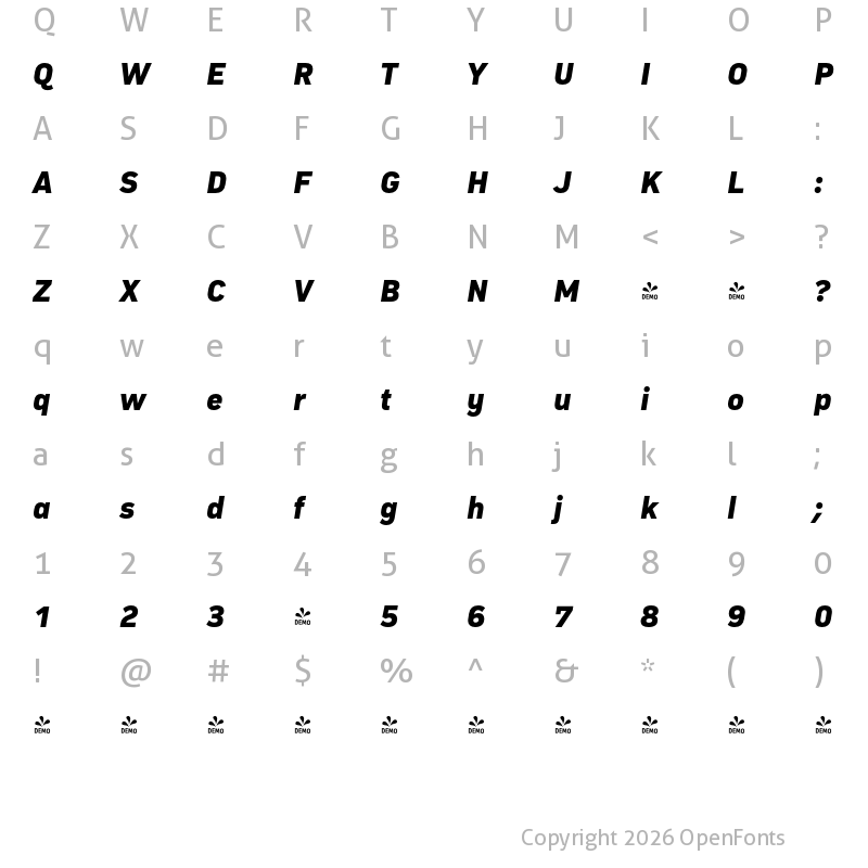 Character Map of FONTSPRING DEMO - Compasse ExtraBold Italic