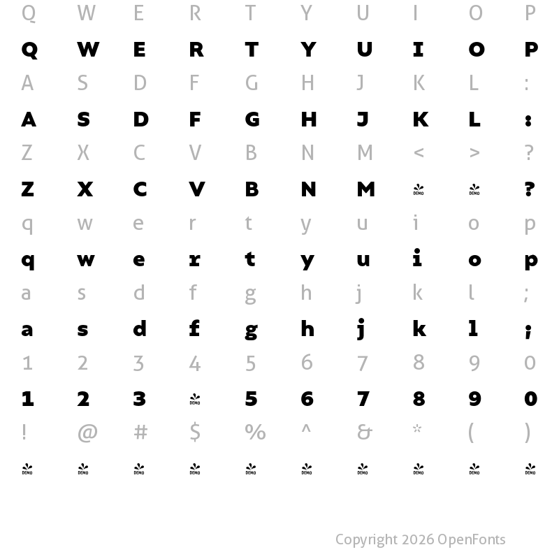 Character Map of FONTSPRING DEMO - Compiler Black Regular