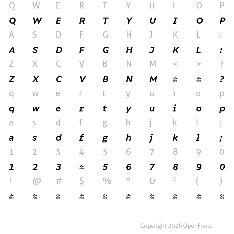 Character Map of FONTSPRING DEMO - Compiler Bold Italic