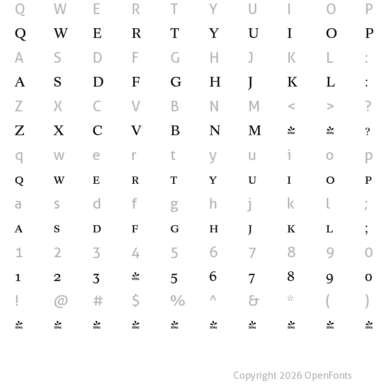 Character Map of FONTSPRING DEMO - Concept Pro Caps Regular