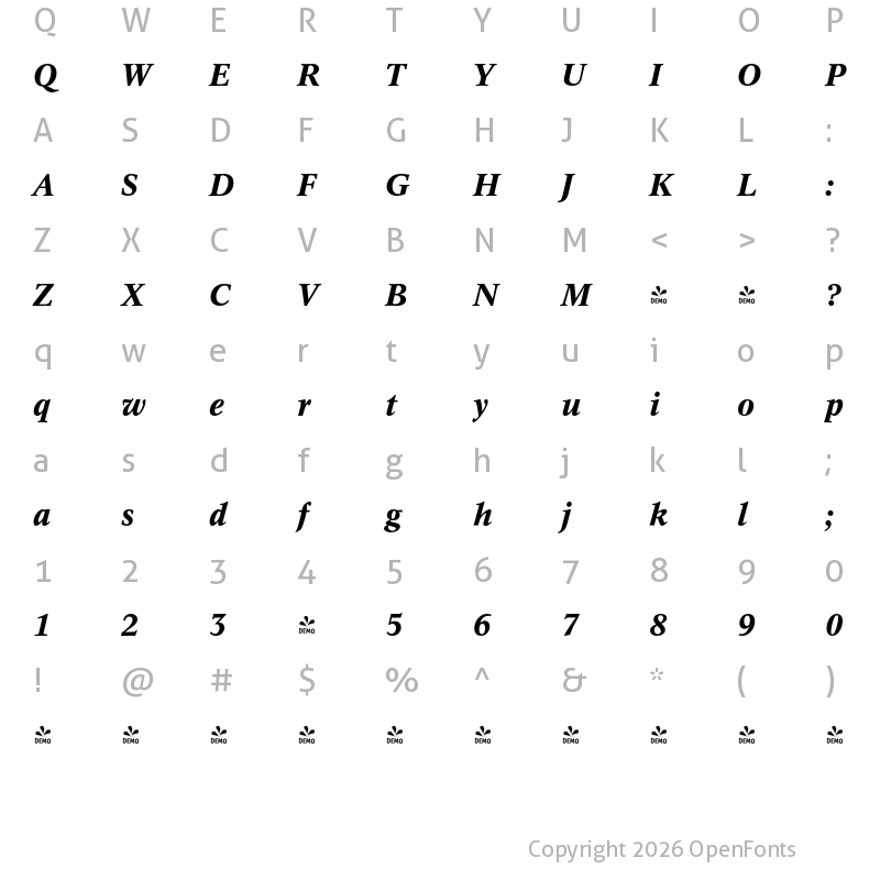Character Map of FONTSPRING DEMO - Concept Pro Medium Italic