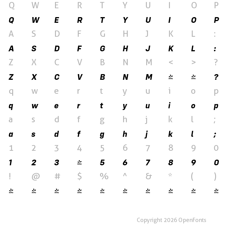 Character Map of FONTSPRING DEMO - Config Bold Italic