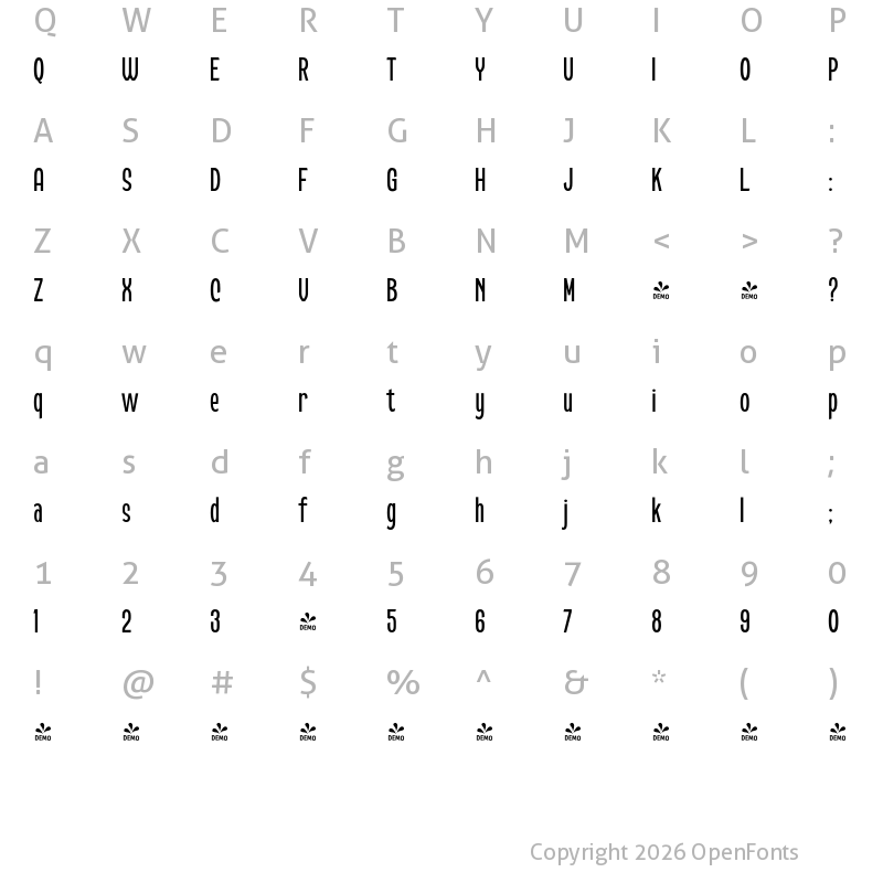 Character Map of FONTSPRING DEMO - Conseration Med Regular