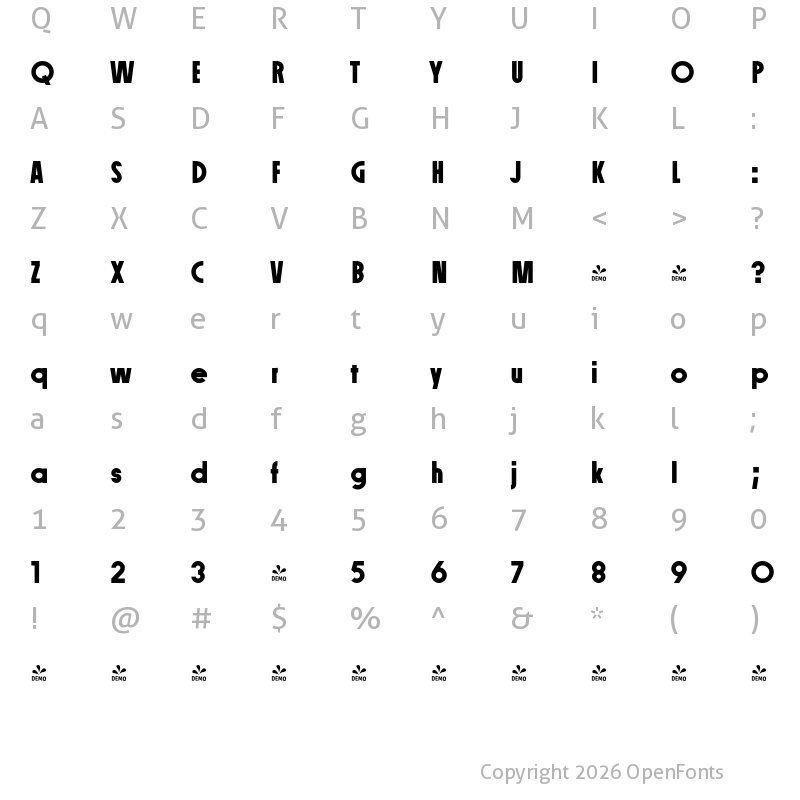 Character Map of FONTSPRING DEMO - Constroke Bold Condensed Bold