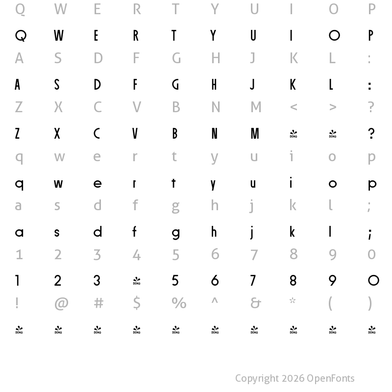Character Map of FONTSPRING DEMO - Constroke Condensed Regular