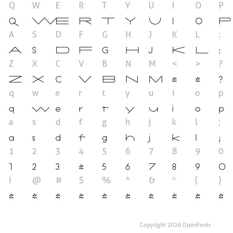 Character Map of FONTSPRING DEMO - Constroke Extra Light Ultra Expanded Regular