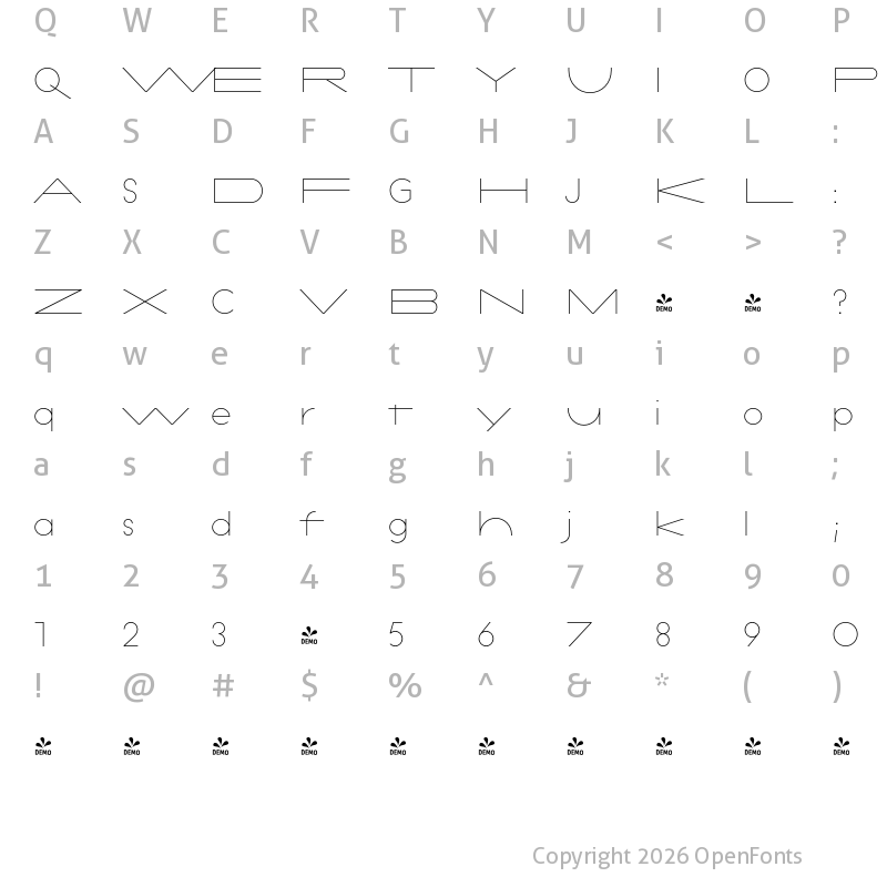 Character Map of FONTSPRING DEMO - Constroke Hairline Ultra Expanded Regular