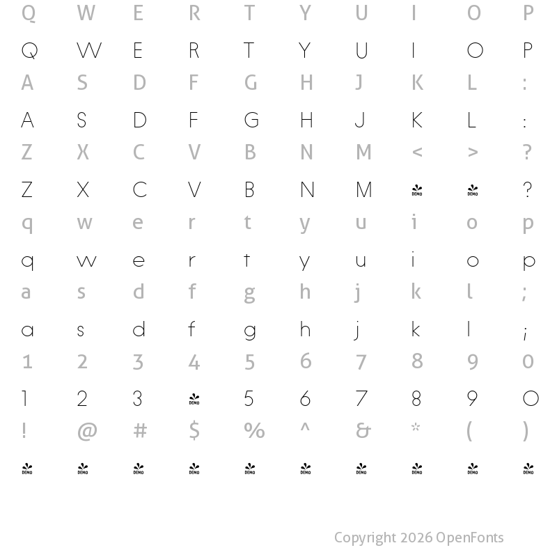 Character Map of FONTSPRING DEMO - Constroke Thin Regular