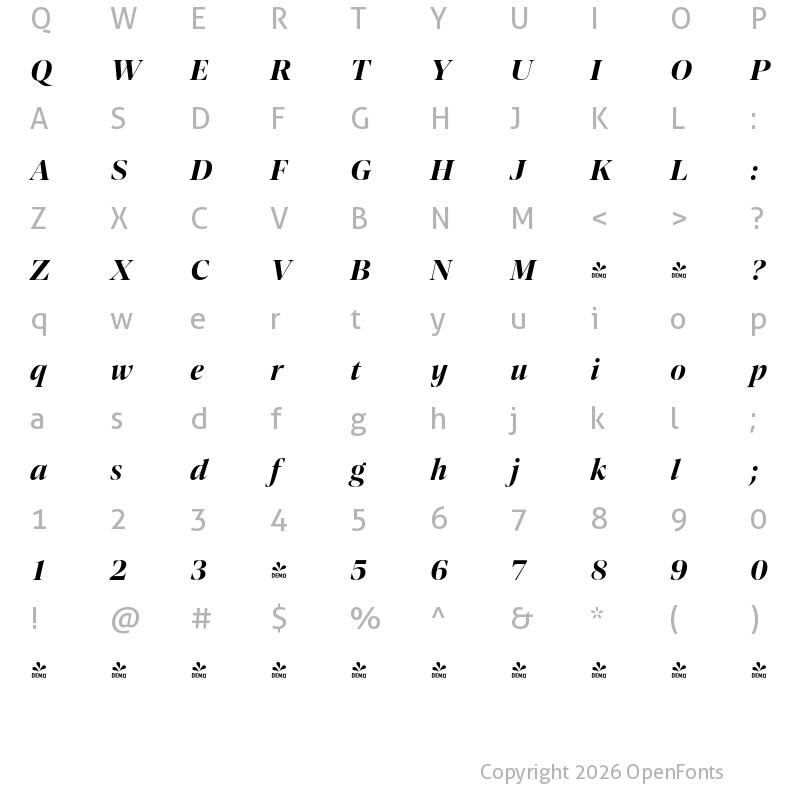 Character Map of FONTSPRING DEMO - Contane Bold Italic