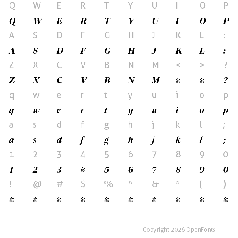 Character Map of FONTSPRING DEMO - Contane Text , Bold Bold Italic