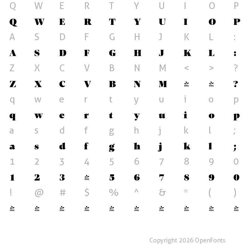 Character Map of FONTSPRING DEMO - Contane Text Heavy Regular
