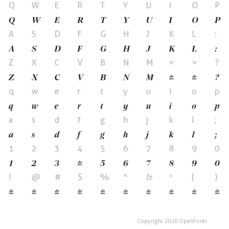 Character Map of FONTSPRING DEMO - Contane Text Semibold Italic