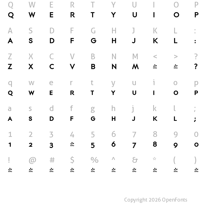 Character Map of FONTSPRING DEMO - Contax Pro 75 Bold Sm Cap Bold