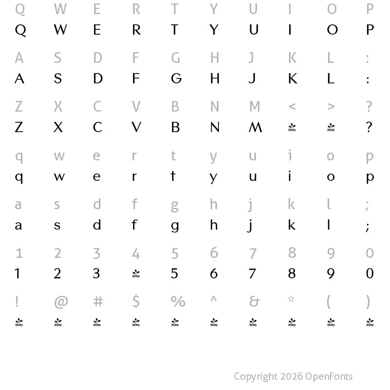 Character Map of FONTSPRING DEMO - Contax Sans 65 Regular