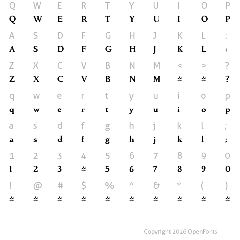 Character Map of FONTSPRING DEMO - Contenu Black