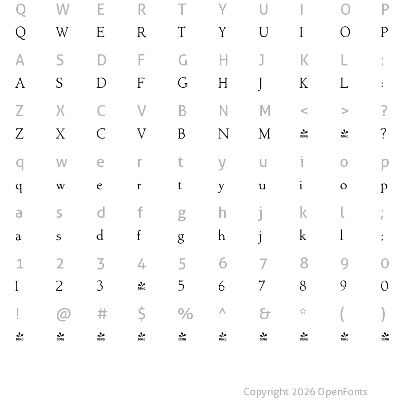 Character Map of FONTSPRING DEMO - Contenu Book Display