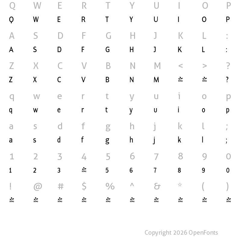 Character Map of FONTSPRING DEMO - ContraCondensed Book