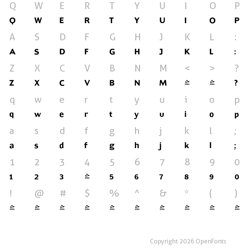 Character Map of FONTSPRING DEMO - ContraSans Bold