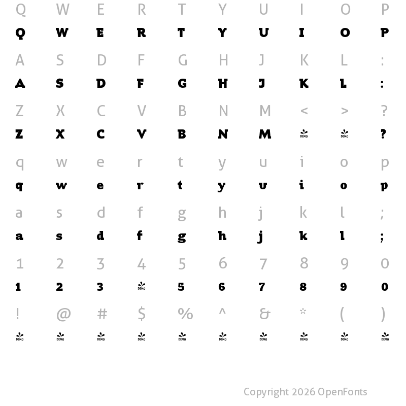 Character Map of FONTSPRING DEMO - ContraSlab ExtraBold