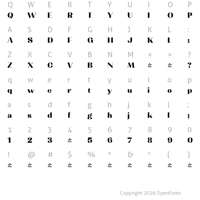 Character Map of FONTSPRING DEMO - Contrast Bk Regular