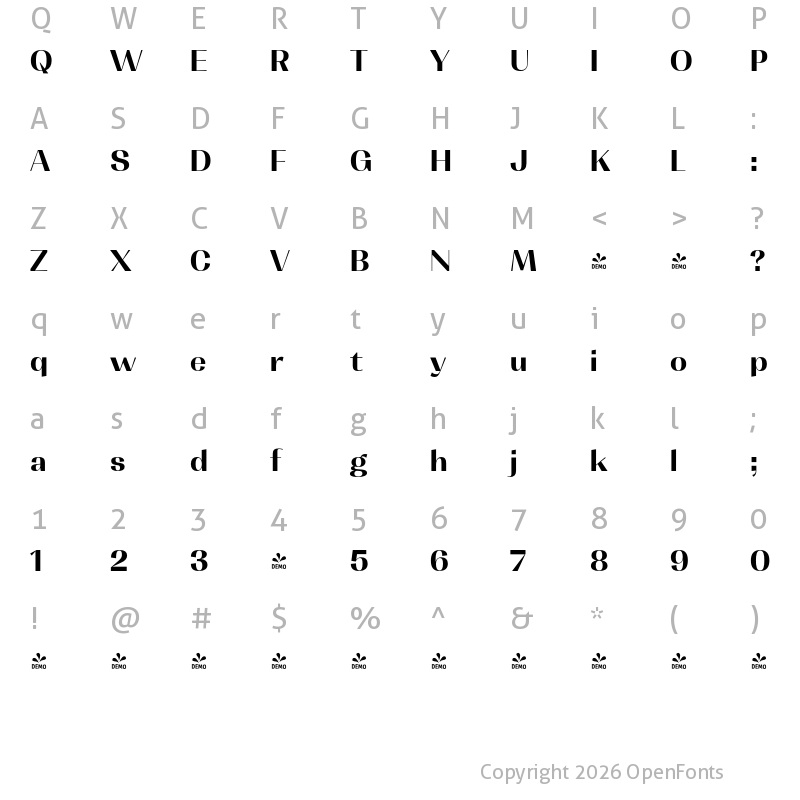 Character Map of FONTSPRING DEMO - Contrast Bold