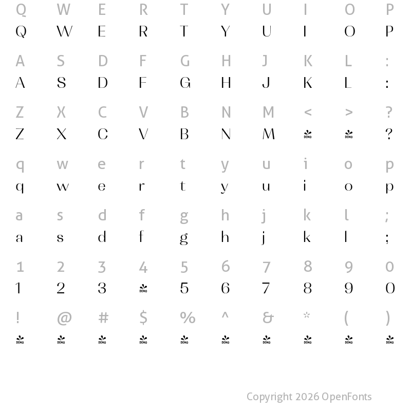 Character Map of FONTSPRING DEMO - Contrast Lt Regular