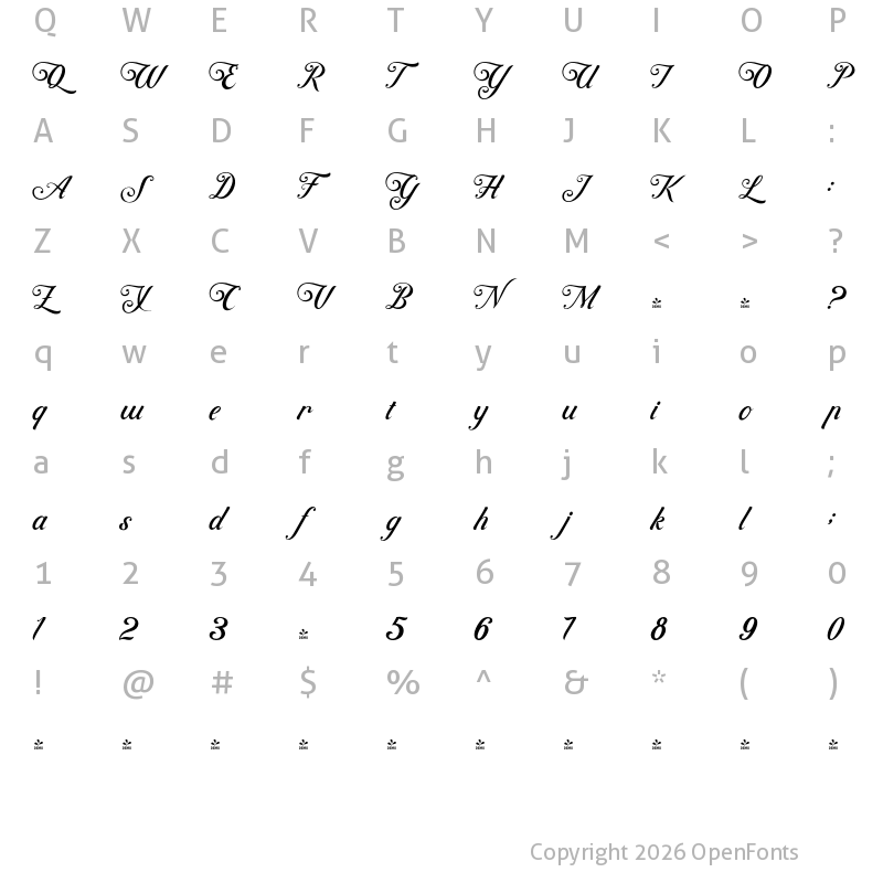 Character Map of FONTSPRING DEMO - Controwell Script Regular