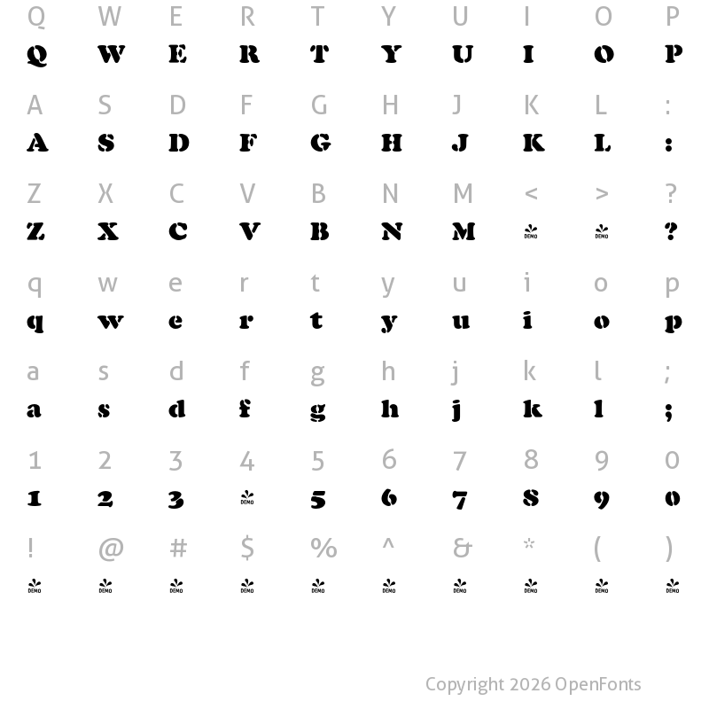 Character Map of FONTSPRING DEMO - Cooper Black Stencil Regular