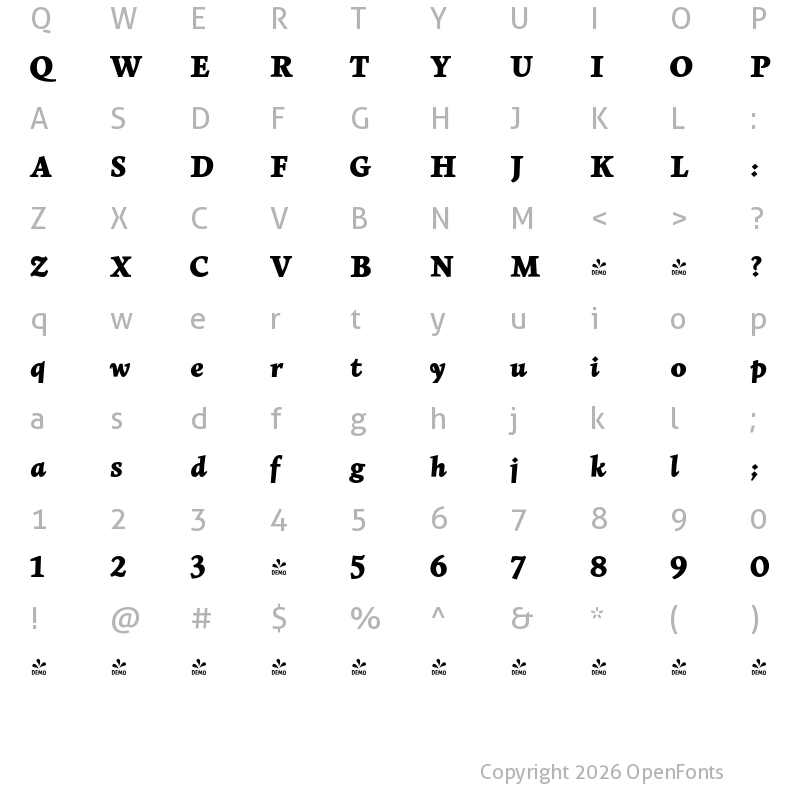 Character Map of FONTSPRING DEMO - Copacabana ExtBd Regular
