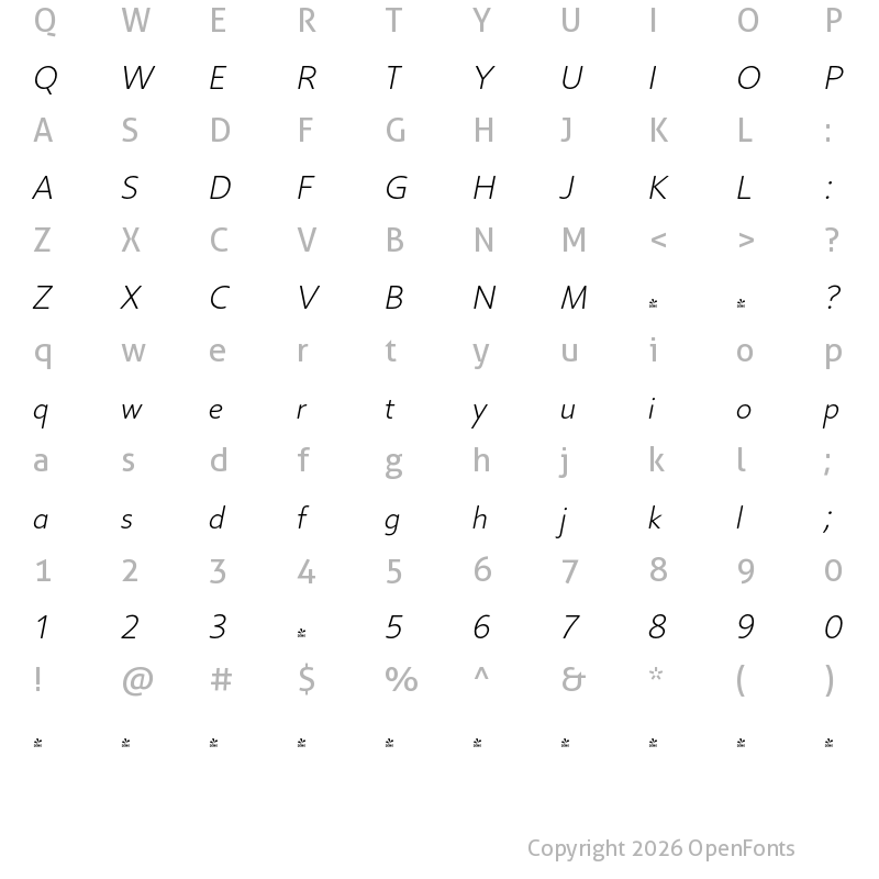 Character Map of FONTSPRING DEMO - Core Sans BR 25 Light Regular