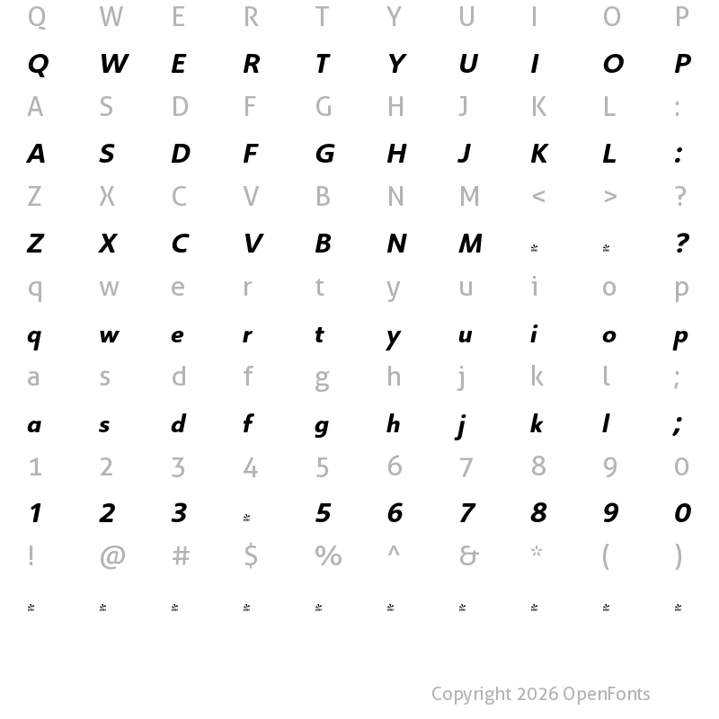 Character Map of FONTSPRING DEMO - Core Sans BR 55 Bold Regular