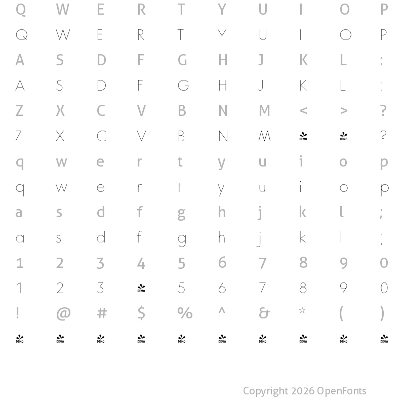 Character Map of FONTSPRING DEMO - Core Sans G 15 Thin Regular