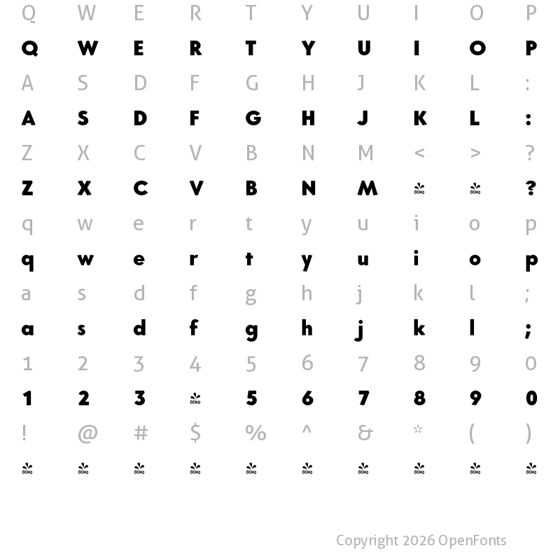 Character Map of FONTSPRING DEMO - Core Sans G 85 Heavy Regular