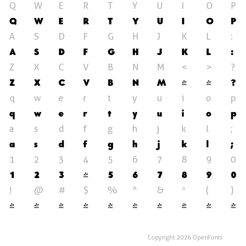 Character Map of FONTSPRING DEMO - Core Sans G 95 Black Regular