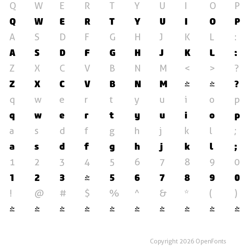 Character Map of FONTSPRING DEMO - Core Sans M 85 Heavy Regular