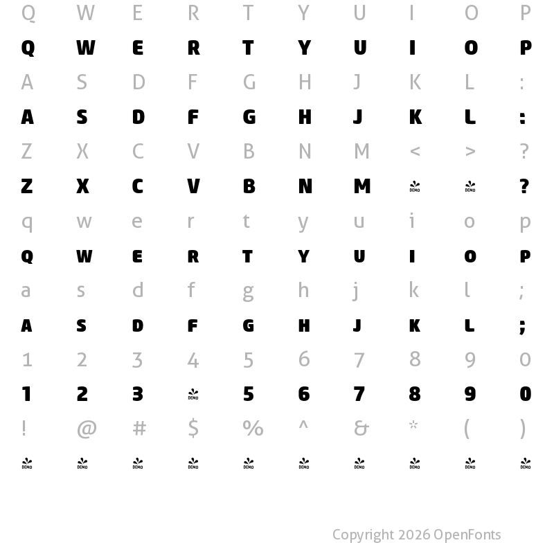Character Map of FONTSPRING DEMO - Core Sans M SC 85 Heavy Regular