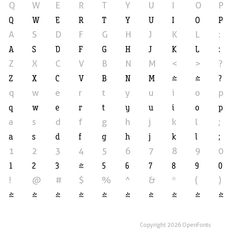 Character Map of FONTSPRING DEMO - Core Slab M 47 Cn Regular Regular