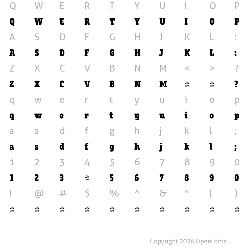 Character Map of FONTSPRING DEMO - Core Slab M 87 Cn Heavy Regular