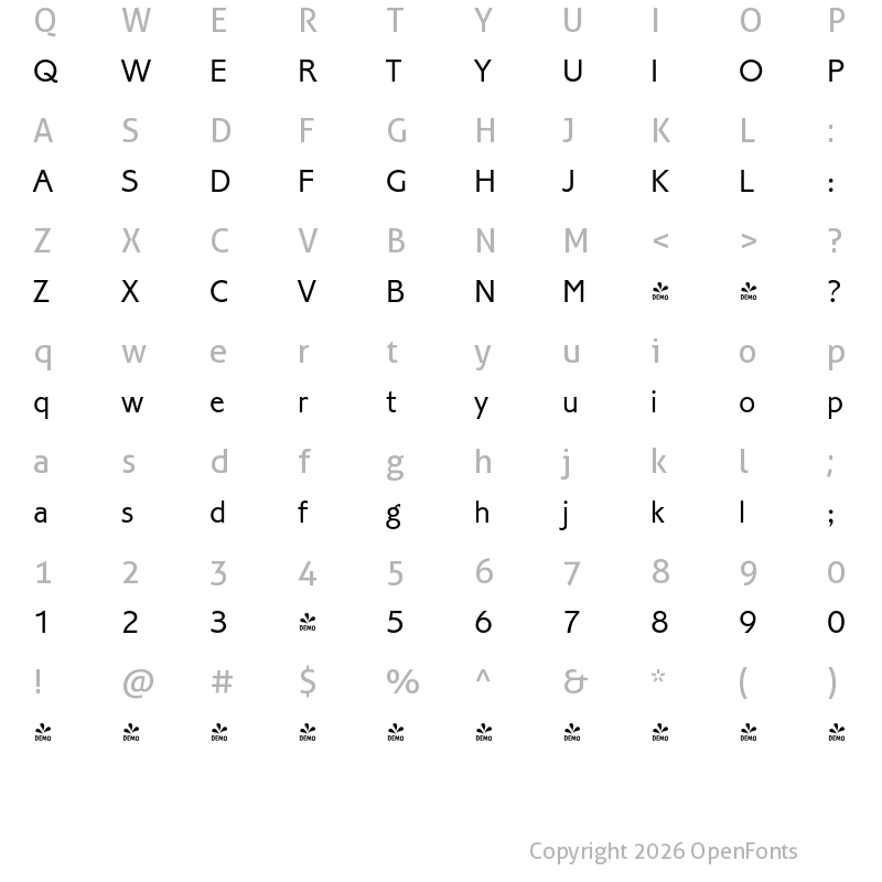 Character Map of FONTSPRING DEMO - Cori Sans Regular