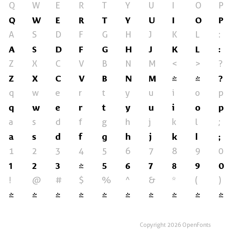 Character Map of FONTSPRING DEMO - Corpo_Sans Bold Regular