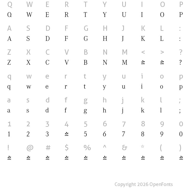 Character Map of FONTSPRING DEMO - Corporate A Light Regular